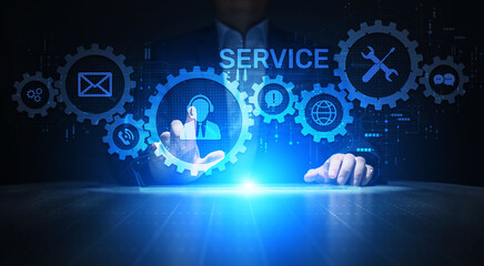 Services customer support business technology concept on screen.