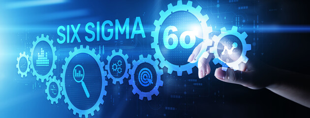 SIx sigma DMAIC lean manufacturing business technology concept on virtual screen.
