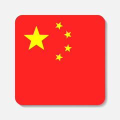 Flag of China flat icon. Square vector element with shadow underneath. Best for mobile apps, UI and web design.