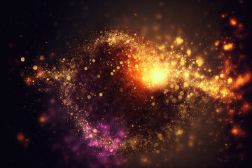 Fototapeta na wymiar Colorful golden glitter sparkling dust on black background illustration