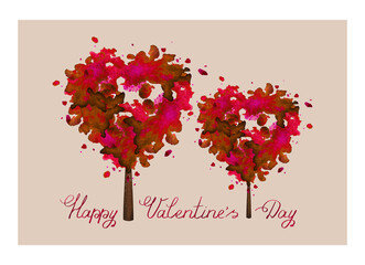 Two heart shape trees. Valentine's day background.