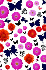 beautiful fresh, easter, spring background with flowers and butterflies, generative ai