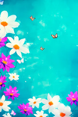 Fototapeta na wymiar beautiful fresh, easter, spring background with flowers and butterflies, generative ai