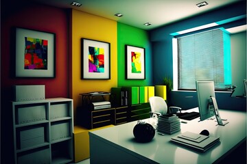 modern office interior design with colorful wall paintings on the wall