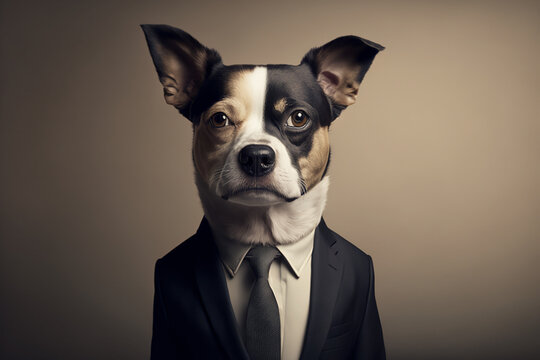 Boston Terrier Dog Wearing A Formal Business Suit