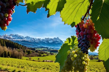 Illustration photo of Grapes with panorama alps in background