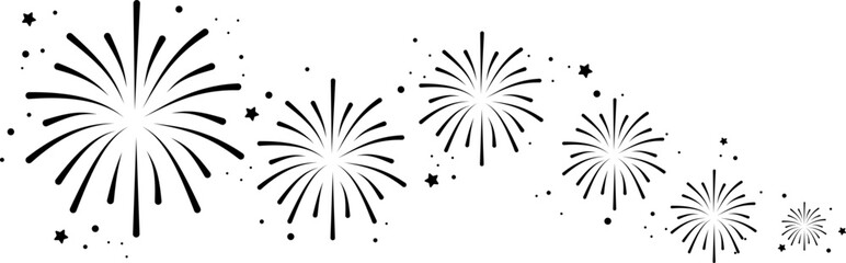 Set of firework icons.Fireworks with stars and sparks isolated on white background.Firework simple black line icons.