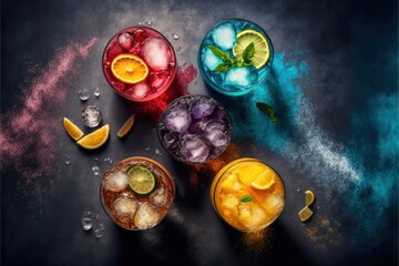 Verschiedene Cocktails - Vorstellung der Getränkeauswahl (Pina Colada, Tequila Sunrise, Mojito / Generative AI)