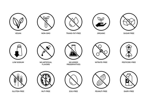 Food labeling and nutrition icons set