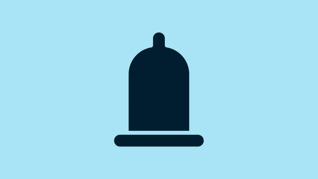 Blue Condom safe sex icon isolated on blue background. Safe love symbol. Contraceptive method for male. 4K Video motion graphic animation
