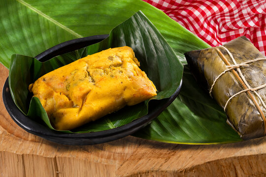 Tamale Typical Colombian Food Wrapped In Banana Leaves
