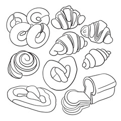 croissant hand drawn sketch vector set