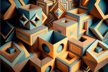 3D geometric figures, parametric patterns, seamless, kaleidoscope, created with Generative AI technology