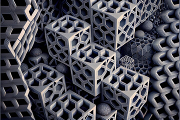 3D geometric figures, parametric patterns, seamless, kaleidoscope, created with Generative AI technology