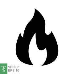 Fire flame icon. Simple flat style. Passion symbol, flammable logo, grill, heat, hot, burn warning concept, silhouette sign. Vector illustration design isolated on white background. EPS 10.