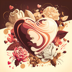 abstract background illustration that is becoming very popular and very cute Used for Valentine's Day. Consisting of chocolate, cupid, heart shapes, and many roses.  of love.AI