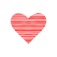 Hatched red heart isolated on white background
