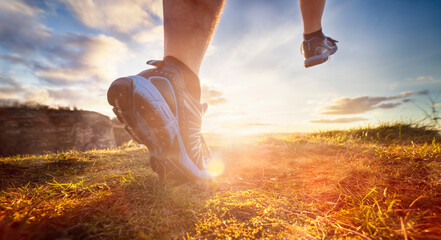Outdoor cross-country running in morning concept for exercising, fitness and healthy lifestyle
