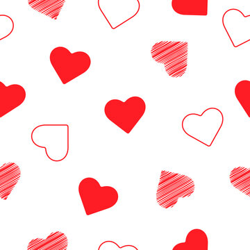 Red hearts on white background seamless pattern