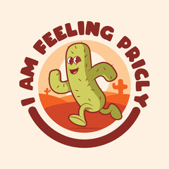 Cactus character running in the desert vector illustration. Botanic, funny, inspirational design concept.