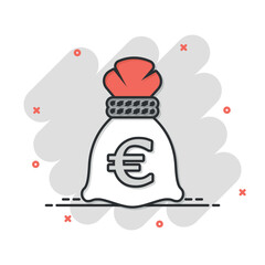 Money bag icon in comic style. Moneybag cartoon vector illustration on isolated background. Coin sack splash effect sign business concept.