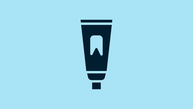 Blue Tube of toothpaste icon isolated on blue background. 4K Video motion graphic animation
