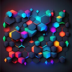 Generative AI technology, abstract neon colorful polygon background