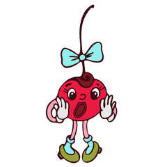 Illustration of cherry girl in retro cartoon character