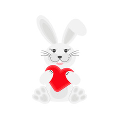 Cute rabbit with heart . Vector illustration in cartoon flat style.