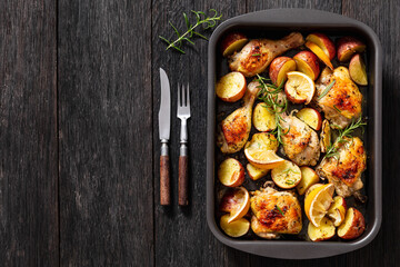 Lemon Garlic Chicken with roast potatoes, top view