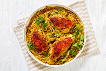 Cheesy Salsa Verde Chicken in dish, top view