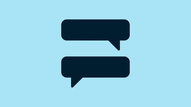 Blue Speech bubble chat icon isolated on blue background. Message icon. Communication or comment chat symbol. 4K Video motion graphic animation