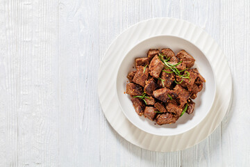 seared juicy new york strip steak bites