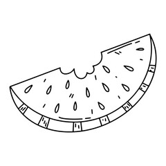 Watermelon in hand drawn doodle style. Piece of fruit. Vector illustration isolated on white background.