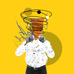 Listening to music. Man in white shirt posing with headphones, Lovely melody. Modern design,...