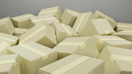 many of cardboard boxes . 3d render