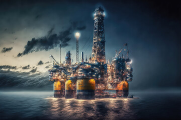 Ölplattform Bohrturm der Schwerölindustrie in der Nordsee Drilling Rig Generative AI Digital Art Illustration