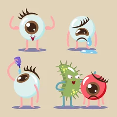 Fotobehang cartoon human eyes clear,healthy, injury ,tried with medical dropper for first aid and pink (red) eye or conjunctivitis causes of viruses,bacteria,allergens. © montira