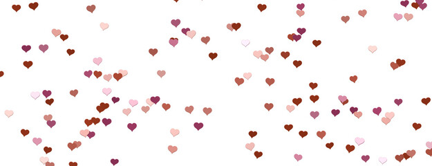 Fototapeta na wymiar Falling red and pink hearts isolated on transparent background. Valentine’s day design