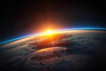 Fototapeta na wymiar Sunrise over planet Earth, view from space. 