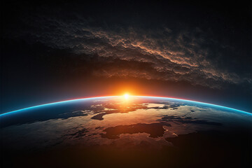 Fototapeta na wymiar Sunrise over planet Earth, view from space. 