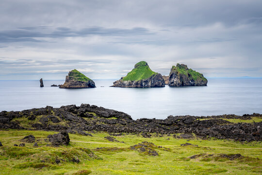 The islands H&aelig;na Hani and Hrauney in Vestmannaeyjar Iceland