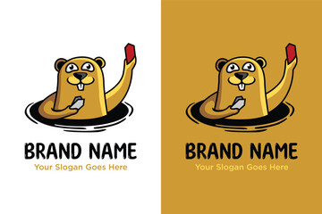 Cute beaver animal character with price tag illustration logo © wastucitra