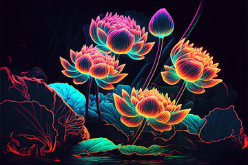 illustration luminescent glow of lotuses in the lake