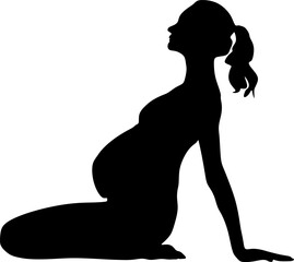 silhouette art of yoga poses prenatal pilates gym boll for pregnant women,vector illustration