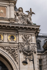 Fototapeta premium Architectural fragments of the BNP Paribas building on 14 rue Bergere (1881). Paris. France.