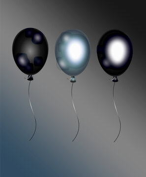 Realistic 3d balloons in black and gray-blue color.