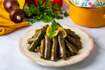 Traditional delicious Turkish foods; stuffed leaves (yaprak sarmasi)
