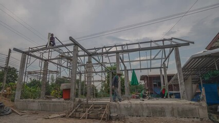 Minimal small house construction site progress start to finish complete long term timelapse, 4K Time lapse