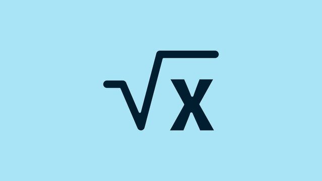 Blue Square root of x glyph icon isolated on blue background. Mathematical expression. 4K Video motion graphic animation